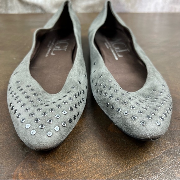 AGL Grey Suede Pointed Toe Flats Grommet Career Classic - Picture 3 of 9